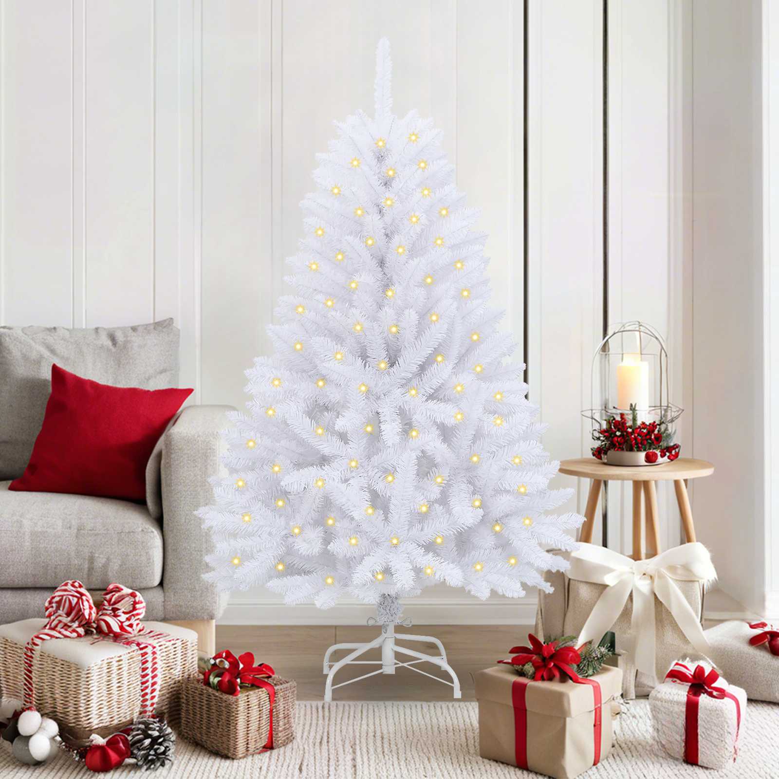 Albero Di Natale Artificiale Bianco 150 Cm Pvc E Metallo