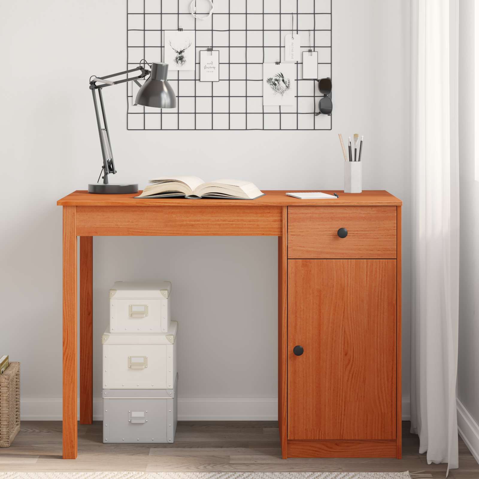 Scrivania Marrone Cera 100 X 50 X 74 Cm Legno Di Pino Massiccio