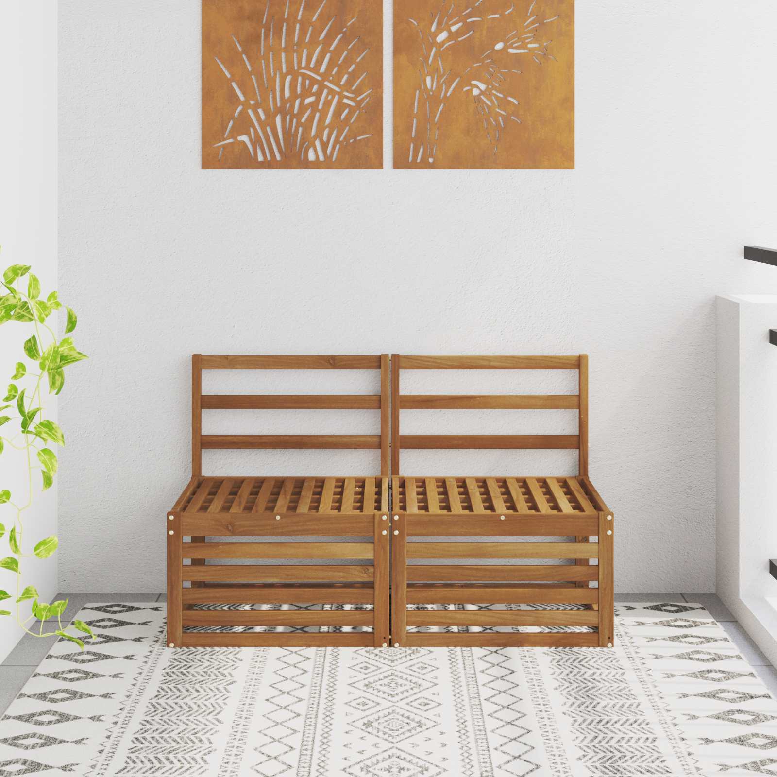 2 Pezzo Divano Centrale Per Esterno Legno Di Acacia Massello