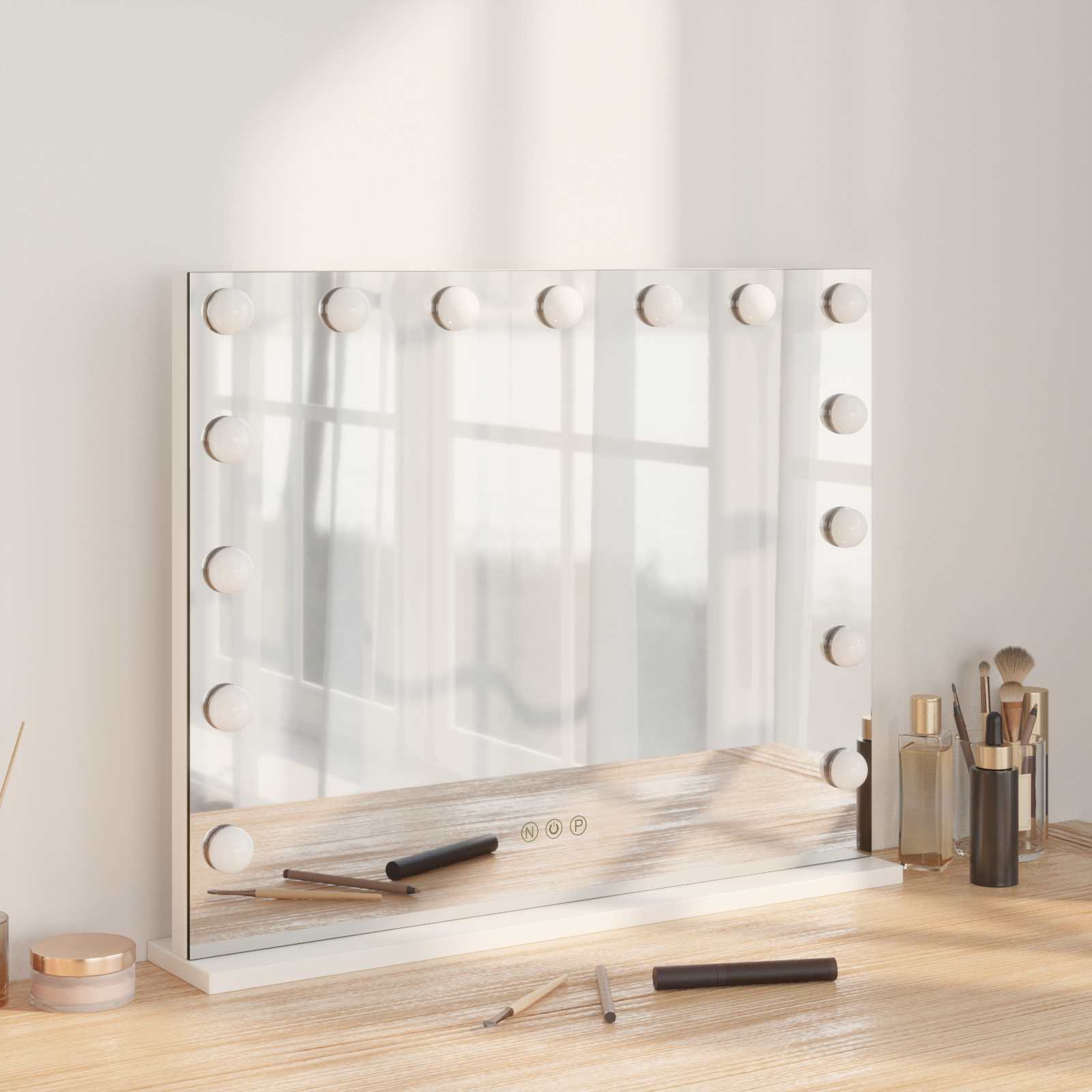 Specchio Led Da Vanità Bianco 58 X 10 X 47 Cm Vetro E Acciaio