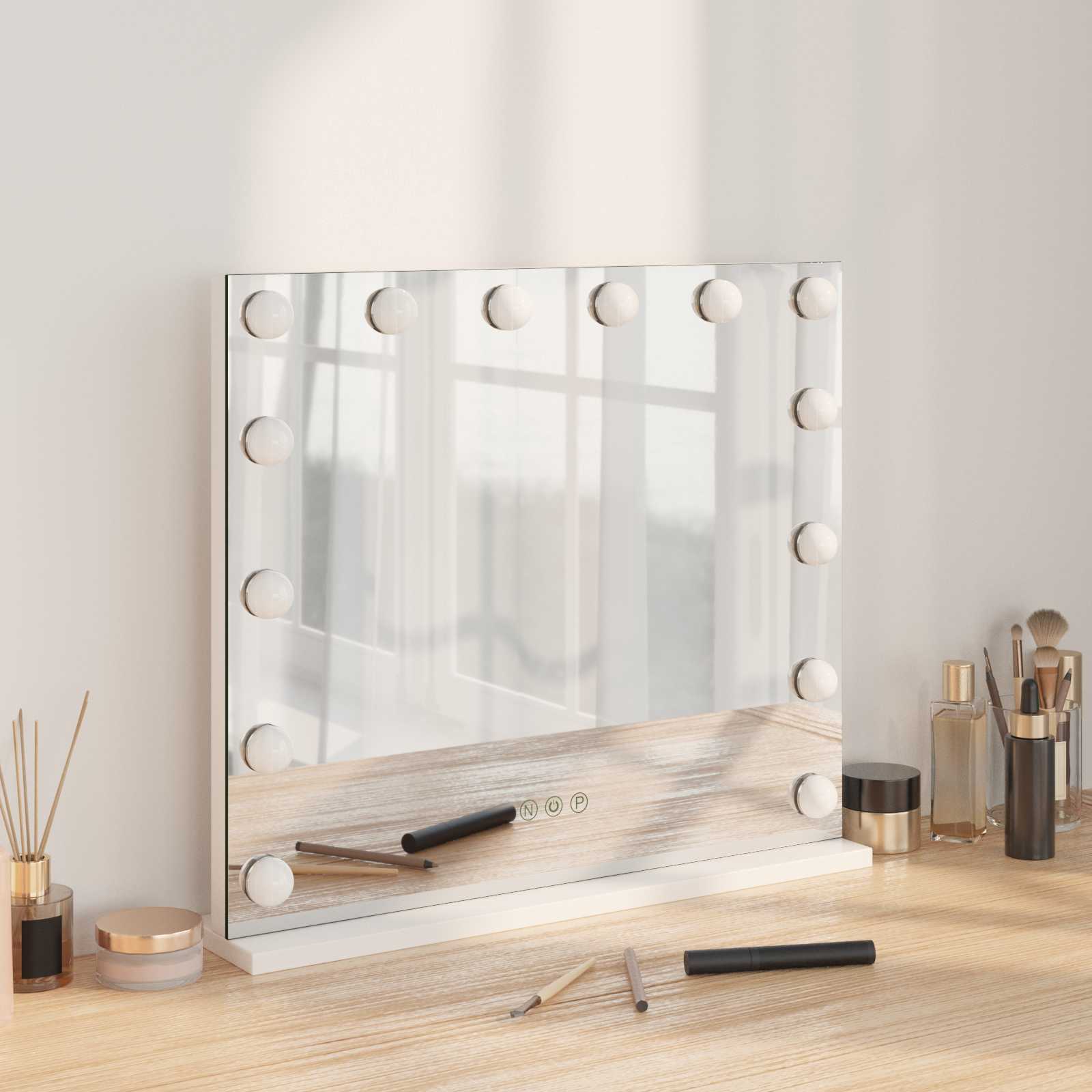 Specchio Led Da Vanità Bianco 50 X 10 X 44 Cm Vetro E Acciaio