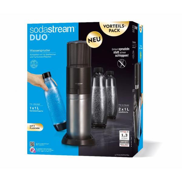 Sodastream Duo, Schwarz, Edelstahl, Glas, 1 L, 60 L, 155 Mm, 280 mm