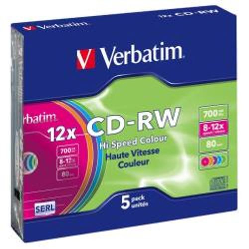 CD-RW 700MB 12X COLOR SLIM CASE 5PZ