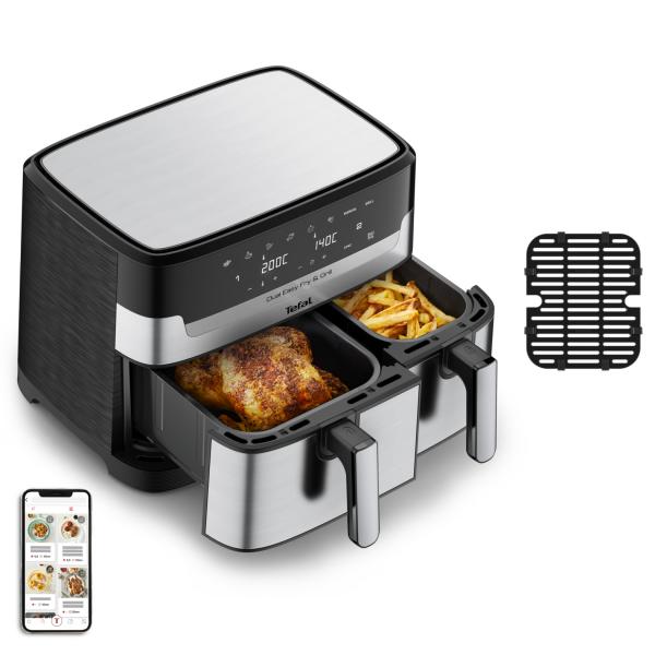 Tefal Dual Easy Fry & Grill Ey905d, Heißluftfritteuse, 8,3 L, Doppel, Edelstahl, Berührung, Eigenständig