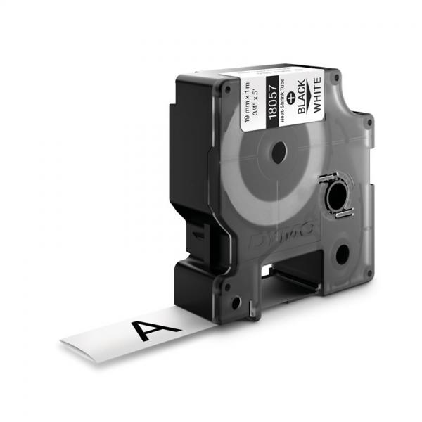 DYMO Rhino Industrial Tubi per etichette termorestringenti per cavi § 19 mm x 1,5 m § Stampa nera su bianco § Autoadesivi § per stampanti di etichette Rhino (RP/ID1-19 WHITE - .)