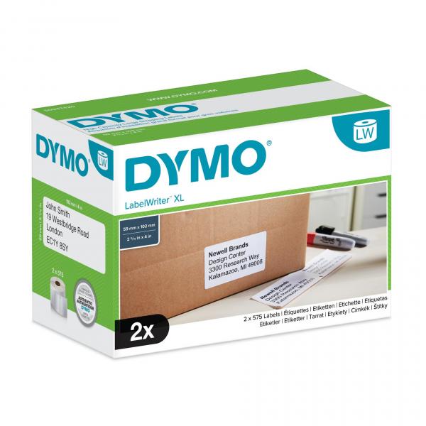 DYMO Authentic LabelWriter etichette di spedizione ad alta capacità § 59 mm x 102 mm § 2 rotoli da 575 etichette a facile rimozione [1.150 etichette]§ per stampanti di etichette LabelWriter 4XL/5XL (