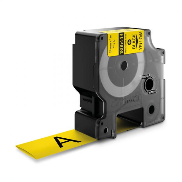 DYMO Rhino etichette industriali tubolari termoretraibili § 24 mm x 1,5 m § nero su giallo (Dymo 1805444 24mm Yellow Heat Shrink Tube)