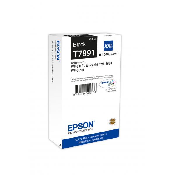 Epson Tanica Nero (Epson T7891 - 65.1 ml - misura XXL - nero - originale - cartuccia di stampa - per WorkForce Pro WF-5110DW, WF-5190DW, WF-5190DW BAM, WF-5620DWF, WF-5690DWF, WF-5690DWF BAM)