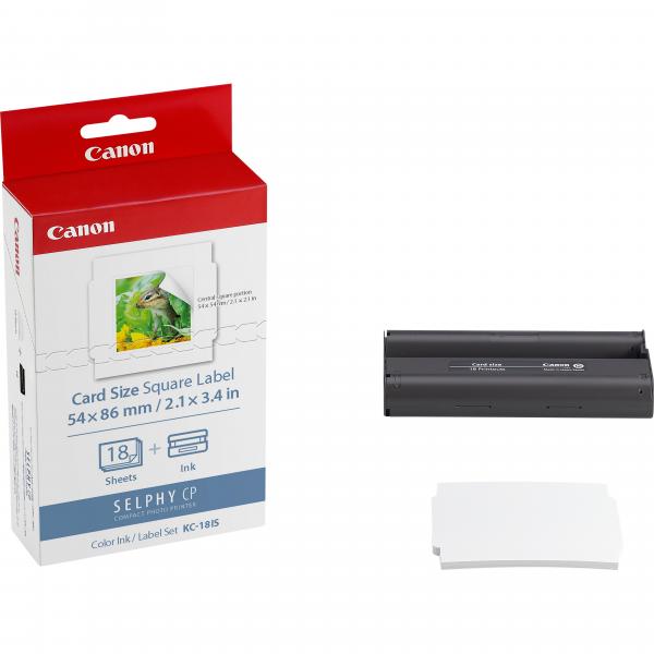 Canon Set inchiostro a colori KC-18IS e carta adesiva 54 x 86 mm, 18 fogli (Paper KC-18IS - KC-18IS, White, Inkjet, 54 x - 86 mm - Warranty: 12M)