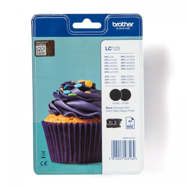 Brother LC123BKBP2 cartuccia d'inchiostro 2 pz Originale Nero (BROTHER LC123 BLACK TWIN PACK INK CARTRIDGE)
