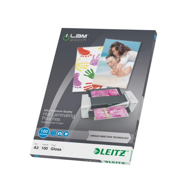 Leitz iLAM UDT pellicola per plastificatrice 100 pz (Leitz 74870000 A3 UDT iLAM 2 x 100 Micron Pouch 100Pk)