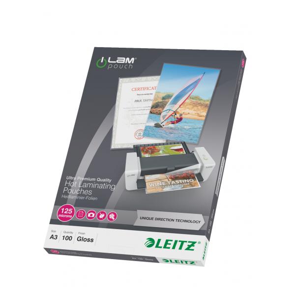 Leitz iLAM UDT pellicola per plastificatrice 100 pz (Leitz 74880000 A3 UDT iLAM 2 x 125 Micron Pouch 100Pk)
