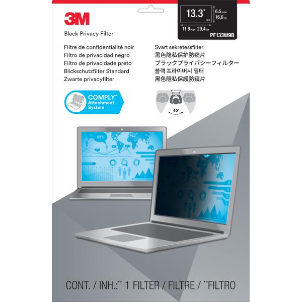 3M Filtro Privacy per laptop widescreen da 13,3” (Privacy Filter 13,3 16:9 - COMPLY AntiGlare, Frameless, - Black - Warranty: 12M)
