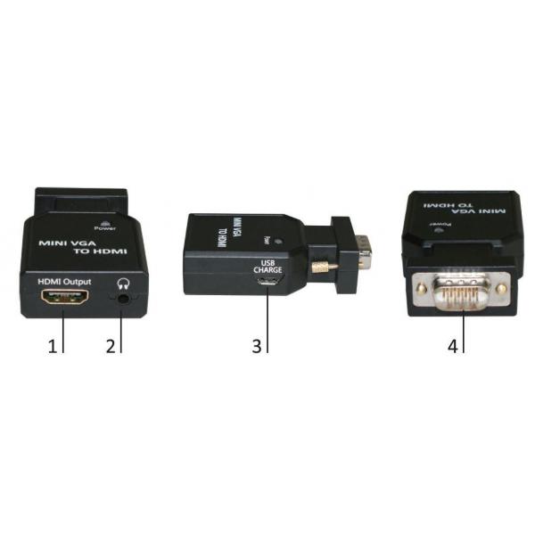 Microconnect MC-CONMVGAHM convertitore video (Mini VGA to HDMI Converter - Mini VGA housing - with Audio Input, USB 5V Input - Warranty: 12M)
