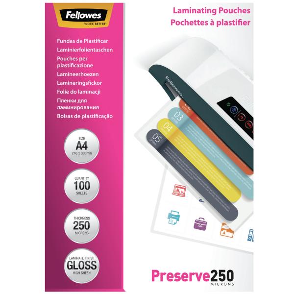 Fellowes 5401802 pellicola per plastificatrice 100 pz (Laminating Pouch A4 250MIC 100pk)