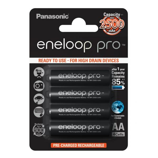 Panasonic BK-3HCCE/4BE batteria per uso domestico Batteria ricaricabile Stilo AA Nichel-Metallo Idruro [NiMH] (Eneloop Pro Rechargeable - Battery Aa - Warranty: 12M)