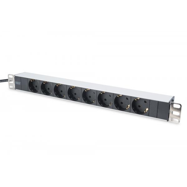 Digitus Ciabatta con profilo in alluminio, 8 prese, cavo di alimentazione 2 m spina di sicurezza del connettore (DIGITUS 1U ALUMINIUM PDU - RACKMOUNTABLE 4000W 50/60HZ)