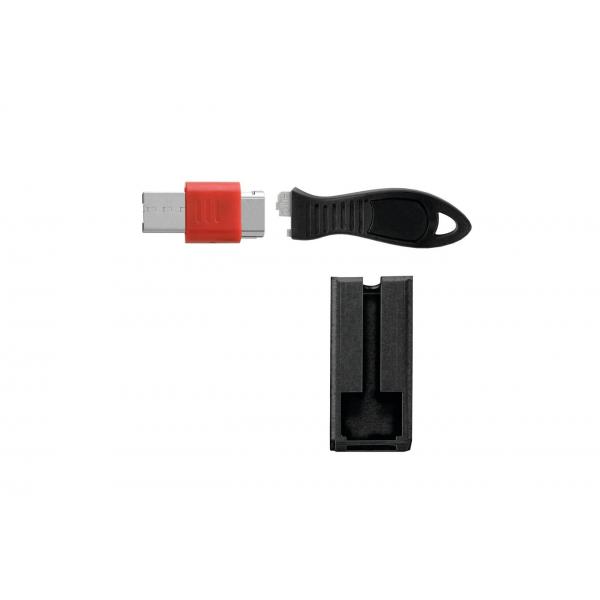 Kensington Lucchetto per porta USB con custodia di sicurezza (USB Lock W Cable Guard Square - USB Port Lock with Security - Guard, Black,Red, Flat key, USB, Taiwan, 1 pc[s] - Warranty: 24M)