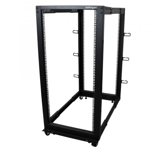 StarTech.com Server Rack a 4 Montanti 25U Open Frame, Armadio Rack di Rete 19 con Ruote, piedini di livellamento/montaggio a pavimento, Quadro Rack Scorrevole/profondità regolabile per apparecchiatur