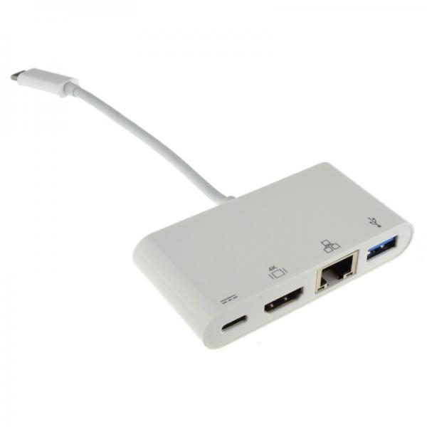 Cables Direct USB3C-HDMI-COMBO USB 3.2 Gen 1 [3.1 Gen 1] Type-C Bianco (15cm Leaded USB Type-C to HDMI, USB & Gigabit Adapter with PD Function)