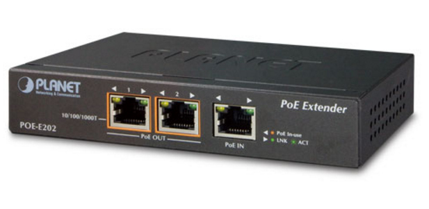 PLANET POE-E202 moltiplicatore di rete Ricevitore e trasmettitore di rete Nero 10, 100, 1000 Mbit/s (1-Port 802.3at PoE+ to 2-Port - 802.3af/at Gigabit PoE Extende - Warranty: 36M)