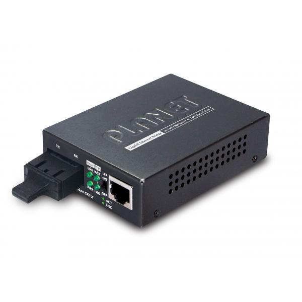 PLANET GT-802S convertitore multimediale di rete 1000 Mbit/s 1310 nm Nero (10/100/1000BASE-T to - 1000BASE-LX Media Converter - [SC, SM] -20km Gigabit Converter [Single Mode] - Warranty: 36M)