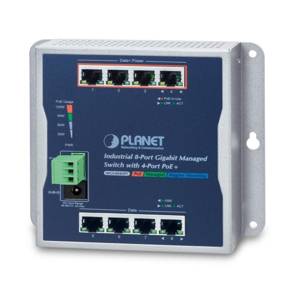 PLANET WGS-804HPT switch di rete Gestito Gigabit Ethernet [10/100/1000] Supporto Power over Ethernet [PoE] Nero (8Port 10/100/1000T Managed Switch)