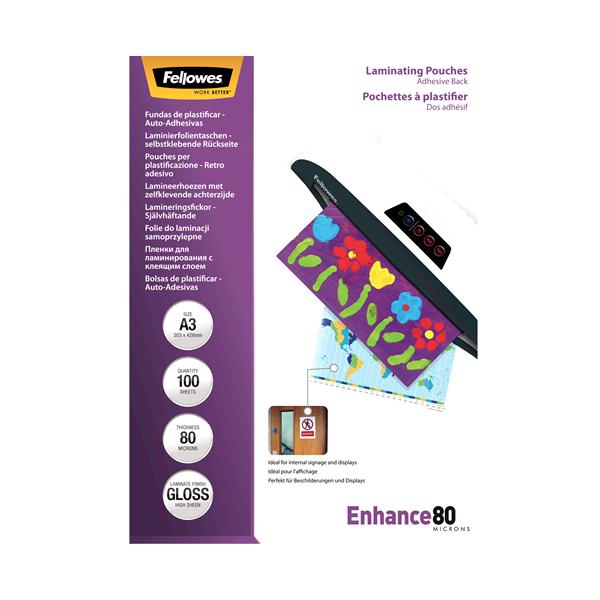 Fellowes 5302302 pellicola per plastificatrice A3 100 pz (Adh Back Lamin Pouch A3 80mic 100pk)