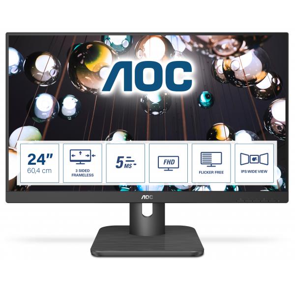 AOC E1 24E1Q Monitor PC 60,5 cm [23.8] 1920 x 1080 Pixel Full HD LED Nero (AOC 24E1Q - Monitor a LED - 23.8 - 1920 x 1080 Full HD [1080p] @ 60 Hz - IPS - 250 cd/m? - 1000:1 - 5 ms - HDMI, VGA, Displa