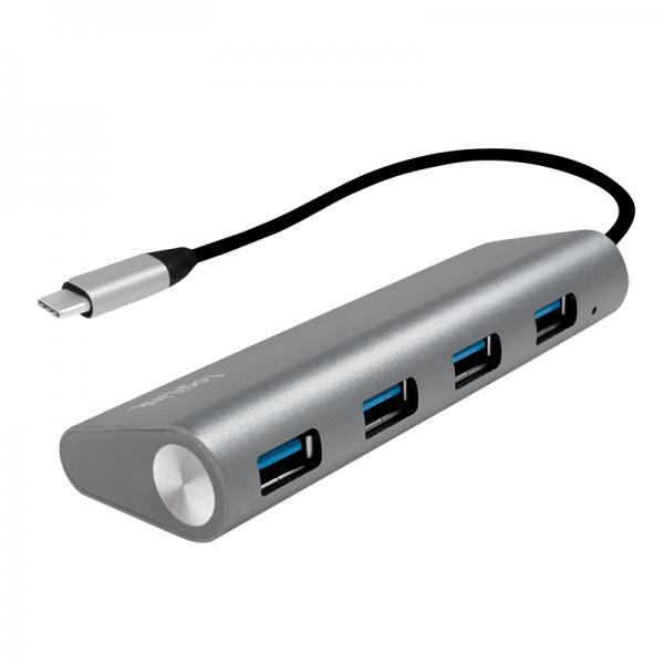 LogiLink UA0309 hub di interfaccia USB 3.2 Gen 1 [3.1 Gen 1] Type-C 5000 Mbit/s Grigio (USB 3.2 Gen1 Hub, 4-port, - USB-C, aluminum, grey - Warranty: 48M)