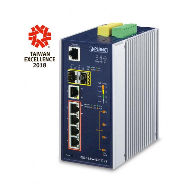 PLANET IGS-5225-4UP1T2S switch di rete Gestito L2+ Gigabit Ethernet [10/100/1000] Supporto Power over Ethernet [PoE] Blu, Argento (IP30 Industrial L2+/L4 4-Port - 60W 1000T Ultra PoE+ 1-Port - 1000T