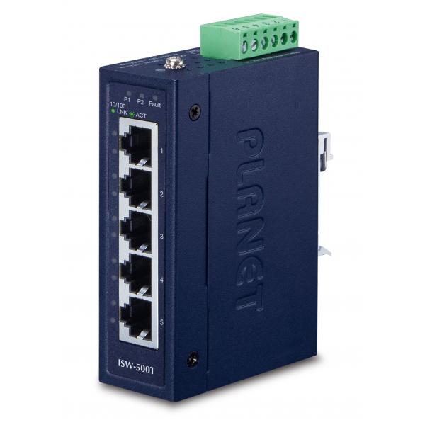 PLANET ISW-500T switch di rete Non gestito Fast Ethernet [10/100] Blu (IP30 Compact size 5-Port - 10/100TX Fast Ethernet Switch - [-40~75 degrees C] - Warranty: 60M)