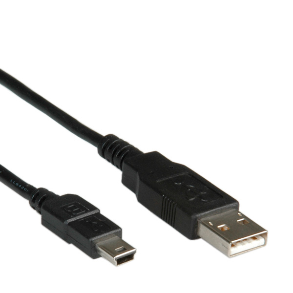 ROLINE 3m USB 2.0 cavo USB USB A Mini-USB A 0,48 Gbit/s Nero (Usb 2.0 Cable, A - 5-Pin - Mini, M/M 3.0 M - Warranty: 12M)