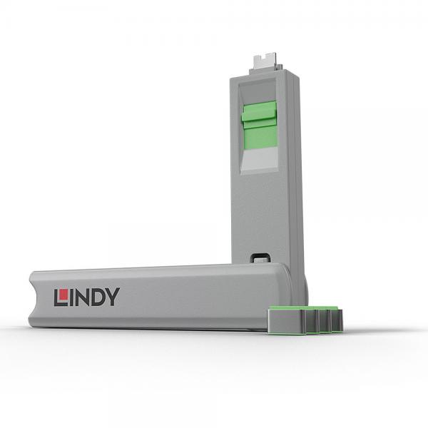 Lindy 40426 clip sicura Bloccaporte + chiave USB tipo-C Verde 5 pz (USB TYPE C PORT BLOCKER - KEY-PACK OF 4 BLOCKERS GREEN)