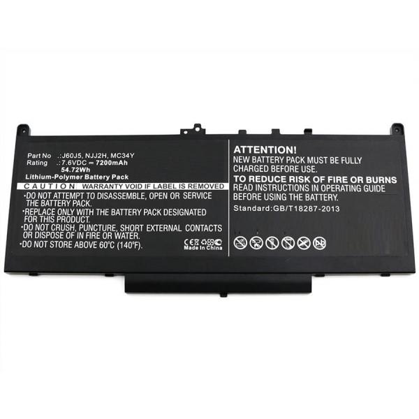 CoreParts MBXDE-BA0127 ricambio per laptop Batteria (Laptop Battery for Dell - 53.28Wh 7.4V 7200mAh 55Wh - Li-Pol 7.6V 7200mAh Black, Latitude 12 E7270, Latitude 12 E7470 - Warranty: 12M)