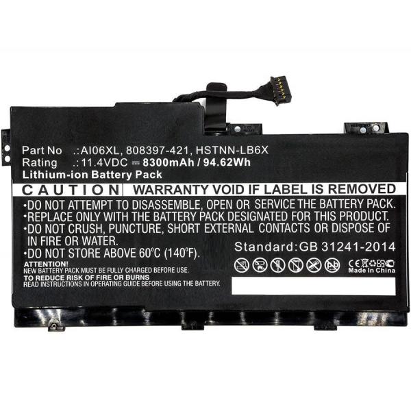 CoreParts MBXHP-BA0074 ricambio per laptop Batteria (Laptop Battery for HP 95.76Wh - 11.4V 8400mAh 95Wh Li-ion - 11.4V 8300mAh Black, ZBook 17 G3, ZBook 17 G3 M9L94AV, ZBook 17 G3 T7V61ET, - Warranty