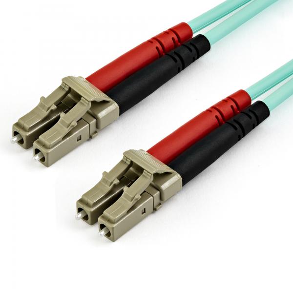 StarTech.com Cavo in fibra ottica multimodale da LC/UPC a LC/UPC OM4 da 15 m - Fibra LOMMF/VCSEL Zipcord da 50/125 µm, Reti 100G - Bassa perdita di inserzione - Cavo patch in fibra LSZH - Turchese (1