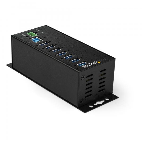 StarTech.com Hub USB a 7 porte con adattatore di alimentazione - Protezione contro le sovratensioni - Hub di trasferimento dati USB 3.0 industriale in metallo - Montaggio su guida DIN, a parete o su