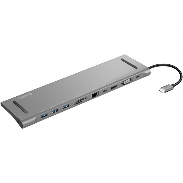 Sandberg USB-C 10-in-1 Docking Station (USB-C 10-in-1 Docking Station - USB-C 10-in-1 Docking - Station, Wired, USB 3.2 Gen 1 [3.1 Gen 1] Type-C, 100 W, 10,100,1000 Mbit/s, - Warranty: 60M)