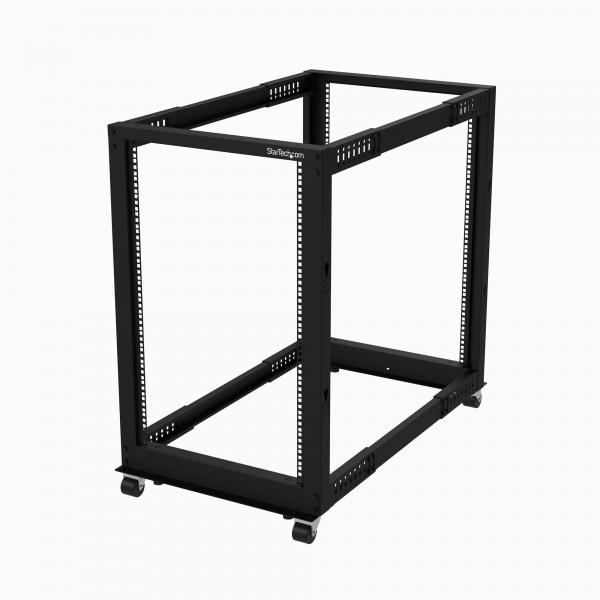 StarTech.com Server Rack a 4 Montanti 18U Open Frame, Armadio Rack di Rete 19 con Ruote, piedini di livellamento/montaggio a pavimento, Quadro Rack Scorrevole/profondità regolabile per apparecchiatur