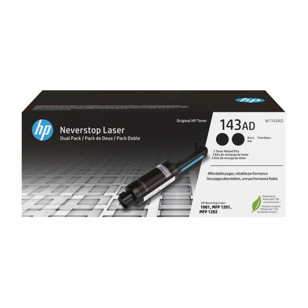 HP Kit ricarica toner nero originale Neverstop 143AD, dual-pack (HP 143AD NEVERSTOP TONER - RELOAD KIT 2-PACK EEA + CH + UK)