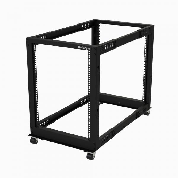 StarTech.com Server Rack a 4 Montanti 15U Open Frame, Armadio Rack di Rete 19 con Ruote, piedini di livellamento/montaggio a pavimento, Quadro Rack Scorrevole/profondità regolabile per apparecchiatur
