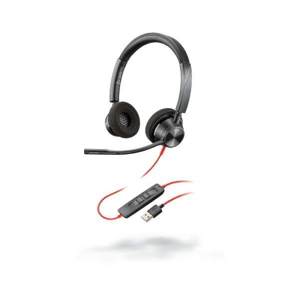 POLY 3320 Auricolare Cablato A Padiglione Musica e Chiamate USB tipo A Nero (Blackwire 3320 - eadset, Head-band, Calls & - Music, Black, Binaural, PTT, Play/Pause, Track , Track , Volume +,