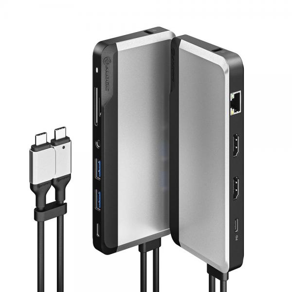 ALOGIC U2CSH-SGR replicatore di porte e docking station per laptop Cablato USB 3.2 Gen 1 [3.1 Gen 1] Type-C Nero, Argento (ALOGIC TWIN USB-C SUPER DOCK - GEN 2 - 10-IN-1 WITH DUAL DISPLA)