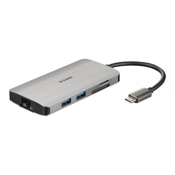 D-Link DUB-M810 replicatore di porte e docking station per laptop Cablato USB 3.2 Gen 1 [3.1 Gen 1] Type-C Alluminio (8-IN-1 USB-C HUB WITH HDMI - ETHERNET/CARD READER/POWER DELIV)