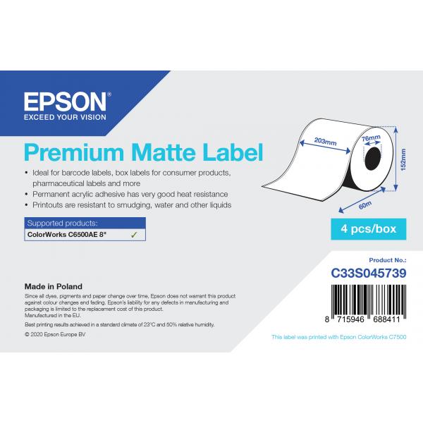Epson Premium Matte Label - Continuous Roll: 203mm x 60m (PREMIUM MATTE LABEL CONTINUOUS - ROLL 203MMX60M)
