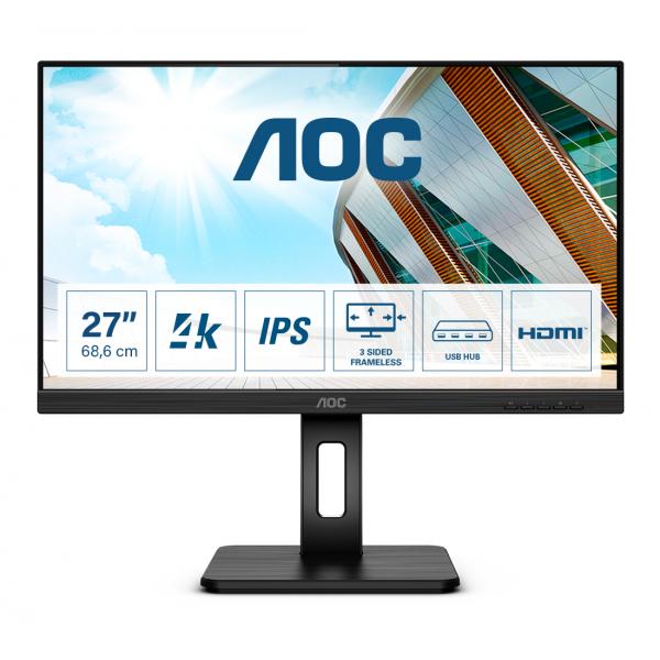 AOC P2 U27P2 Monitor PC 68,6 cm [27] 3840 x 2160 Pixel 4K Ultra HD LED Nero (AOC U27P2 - LED monitor - 27 - 3840 x 2160 4K UHD [2160p] @ 60 Hz - IPS - 350 cd/m? - 1000:1 - 4 ms - HDMI, DisplayPort -