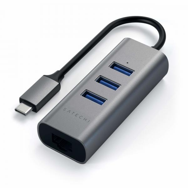 Satechi ST-TC2N1USB31AM replicatore di porte e docking station per laptop USB 3.2 Gen 1 [3.1 Gen 1] Type-C Grigio (Satechi ST-TC2N1USB31AM - hub - 3 port)