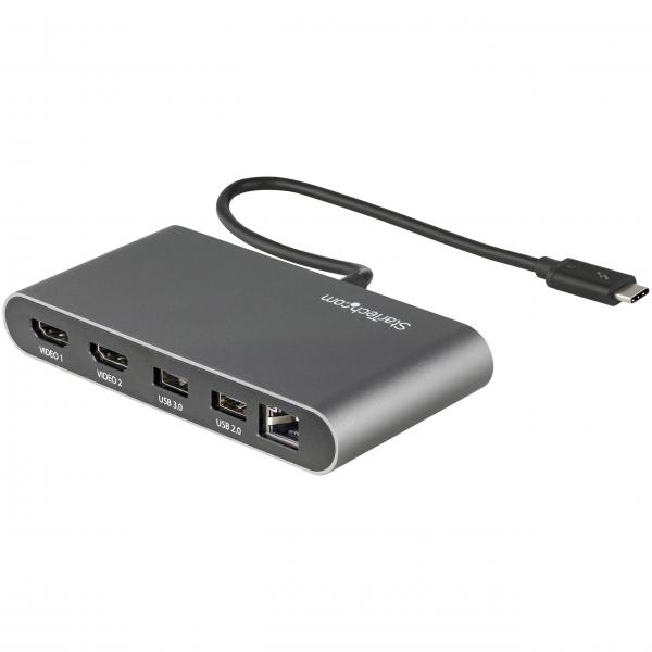 StarTech.com Mini Dock Thunderbolt Doppio Monitor, HDMI 4K 60Hz, Hub senza driver per Windows e Mac, Ethernet Gigabit, 1x USB 5Gbps e 1x USB 2.0, Cavo da 28 cm (THUNDERBOLT 3 MINI DOCK - DUAL HDMI 4K