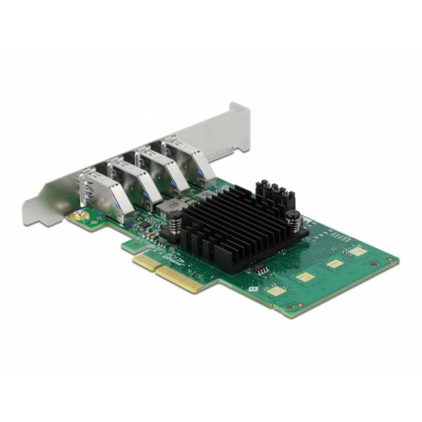 DeLOCK Scheda PCI Express x4 per 4 x USB 3.0 esterna Quad Channel - Fattore di forma a basso profilo (Delock PCIe x4 Karte zu 4 x extern USB 3.0 Typ-A Quad Channel+++)